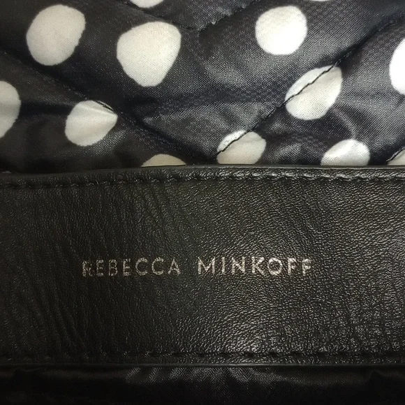 REBECCA MINKOFF "EDIE" BLACK & WHITE POLKA DOT NYLON PUFFER CHAIN CROSSBODY BAG - Picture 11 of 12